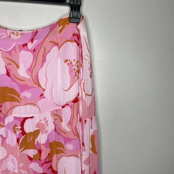 MINKPINK Josie Maxi Skirt Women Large Pink Floral 100% Viscose Lined - Picture 3 of 16